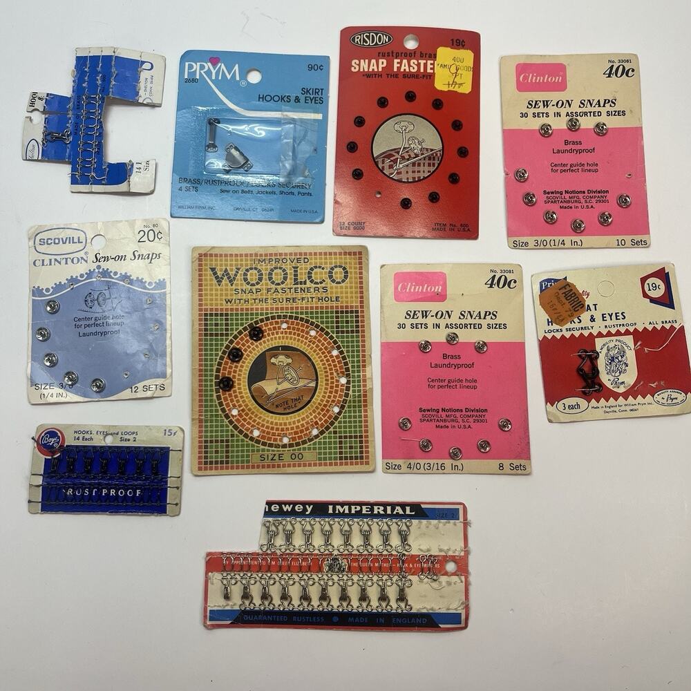 vintage snap fastener‎ on cards mixed lot clinton woolco crafts